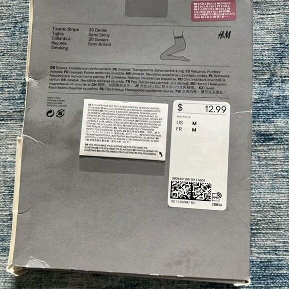 H&M Black Tuxedo Stripe Tights 30 Den Semi Shiny Medium - Picture 3 of 4